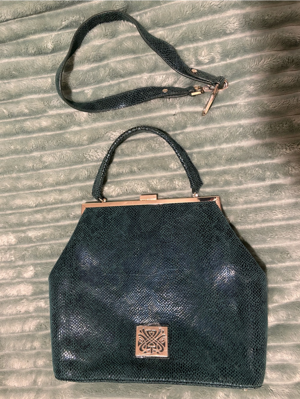 Biba vintage teal leather handbag with removable strap